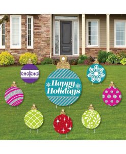 Big Dot Of Happiness Colorful Ornaments - Lawn Decor - Holiday & Christmas Yard Signs - Set Of 8