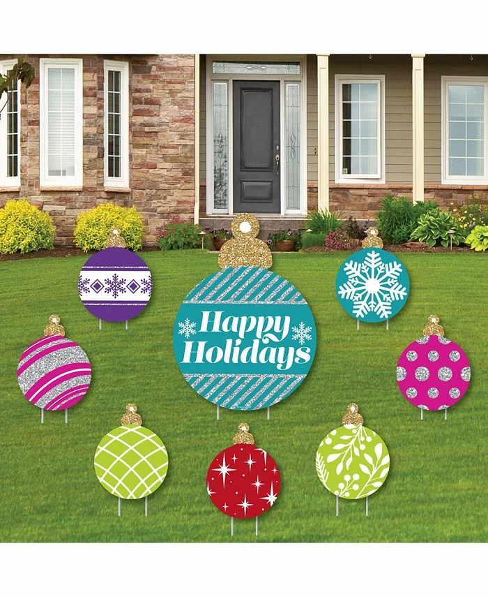 Big Dot Of Happiness Colorful Ornaments - Lawn Decor - Holiday & Christmas Yard Signs - Set Of 8 3 Big Dot Of Happiness Colorful Ornaments - Lawn Decor - Holiday & Christmas Yard Signs - Set Of 8