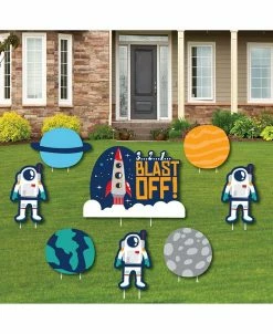 Big Dot Of Happiness Last Off To Outer Space - Lawn Decor - Baby Shower Or Birthday Yard Signs 8 Ct