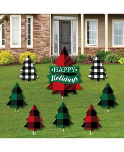 Big Dot Of Happiness Liday Plaid Trees - Lawn Decor - Buffalo Plaid Christmas Yard Signs - Set Of 8