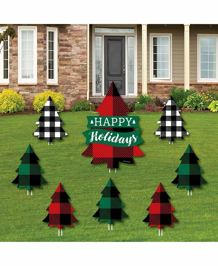 Big Dot Of Happiness Liday Plaid Trees - Lawn Decor - Buffalo Plaid Christmas Yard Signs - Set Of 8 3 Big Dot Of Happiness Liday Plaid Trees - Lawn Decor - Buffalo Plaid Christmas Yard Signs - Set Of 8