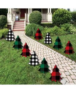 Big Dot Of Happiness Liday Plaid Trees - Lawn Decor - Outdoor Christmas Party Yard Decor - 10 Pc