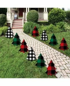 Big Dot Of Happiness Liday Plaid Trees - Lawn Decor - Outdoor Christmas Party Yard Decor - 10 Pc