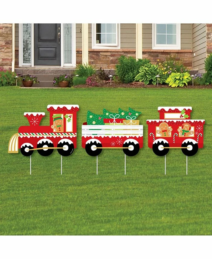 Big Dot Of Happiness Christmas Train - Outdoor Lawn Sign Decor & Stakes - Holiday Yard Display 3 Pc 3 Big Dot Of Happiness Christmas Train - Outdoor Lawn Sign Decor & Stakes - Holiday Yard Display 3 Pc