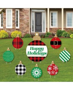 Big Dot Of Happiness Lack, Red & Green Ornaments - Lawn Decor - Holiday & Christmas Yard Signs 8 Ct