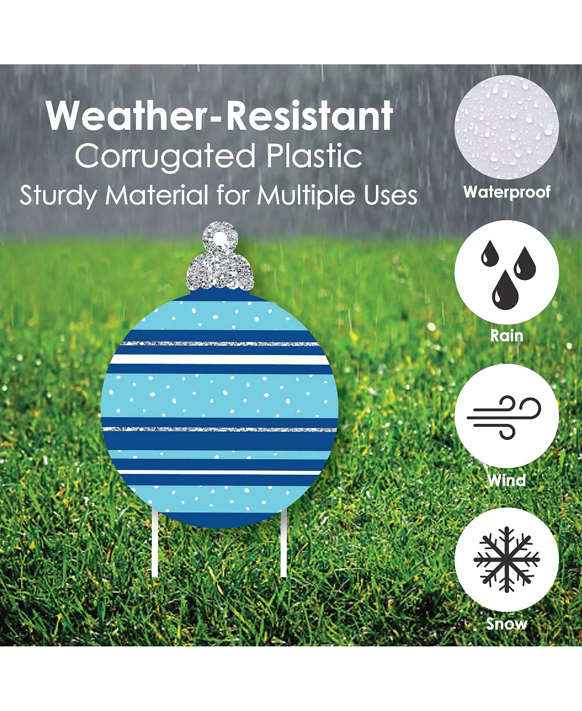 Big Dot Of Happiness Lue & Silver Ornaments - Lawn Decor - Holiday & Christmas Yard Signs - Set Of 8 5 Big Dot Of Happiness Lue & Silver Ornaments - Lawn Decor - Holiday & Christmas Yard Signs - Set Of 8 - Image 3