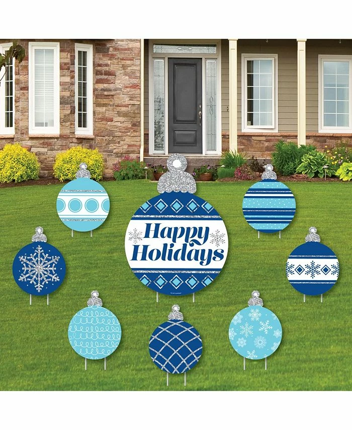 Big Dot Of Happiness Lue & Silver Ornaments - Lawn Decor - Holiday & Christmas Yard Signs - Set Of 8 3 Big Dot Of Happiness Lue & Silver Ornaments - Lawn Decor - Holiday & Christmas Yard Signs - Set Of 8