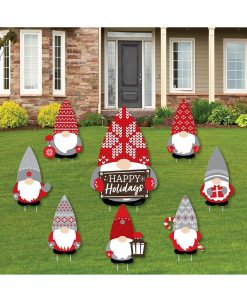 Big Dot Of Happiness Christmas Gnomes - Outdoor Lawn Decor - Holiday Party Yard Signs - Set Of 8