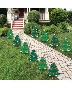 Big Dot Of Happiness Snowy Christmas Trees - Lawn Decor - Outdoor Holiday Party Yard Decor - 10 Pc