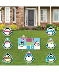 Big Dot Of Happiness Lly Jolly Penguin - Lawn Decor - Holiday & Christmas Yard Signs - Set Of 8