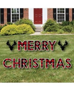 Big Dot Of Happiness Prancing Plaid - Outdoor Lawn Decor Reindeer Holiday Yard Signs Merry Christmas -Costway Shop 23283385 fpx