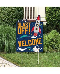 Big Dot Of Happiness Last Off To Outer Space - Party Decor - Rocket Ship Party Welcome Yard Sign