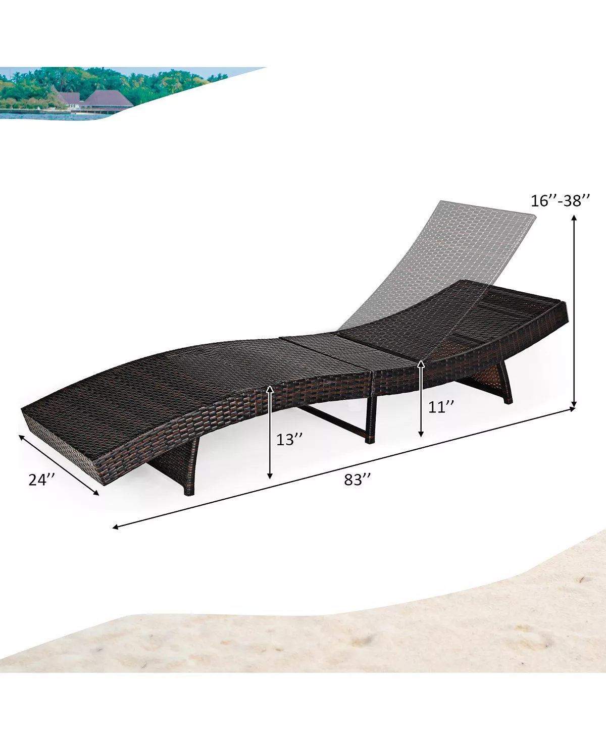 Costway Adjustable Pool Chaise Lounge Chair Outdoor Patio Furniture PE Wicker 5 Costway Adjustable Pool Chaise Lounge Chair Outdoor Patio Furniture PE Wicker - Image 3