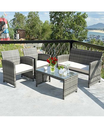 4PCS Rattan Patio Furniture Set Garden Lawn Sofa Cushioned Seat Costway 4PCS Rattan Patio Furniture Set Garden Lawn Sofa Cushioned Seat -Costway Shop