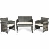 Costway 4PCS Rattan Patio Furniture Set Garden Lawn Sofa Cushioned Seat