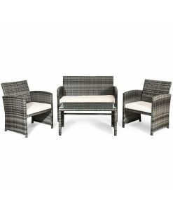 Costway 4PCS Rattan Patio Furniture Set Garden Lawn Sofa Cushioned Seat