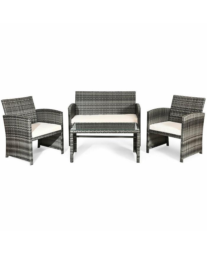 4PCS Rattan Patio Furniture Set Garden Lawn Sofa Cushioned Seat Costway 4PCS Rattan Patio Furniture Set Garden Lawn Sofa Cushioned Seat -Costway Shop