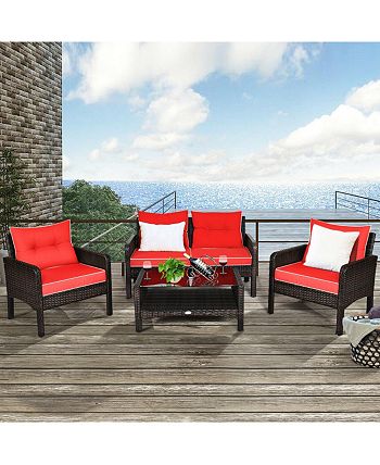 4PCS Patio Rattan Furniture Set Loveseat Sofa Coffee Table Garden Costway 4PCS Patio Rattan Furniture Set Loveseat Sofa Coffee Table Garden -Costway Shop