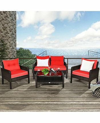 Costway 4PCS Patio Rattan Furniture Set Loveseat Sofa Coffee Table Garden 4 Costway 4PCS Patio Rattan Furniture Set Loveseat Sofa Coffee Table Garden - Image 2