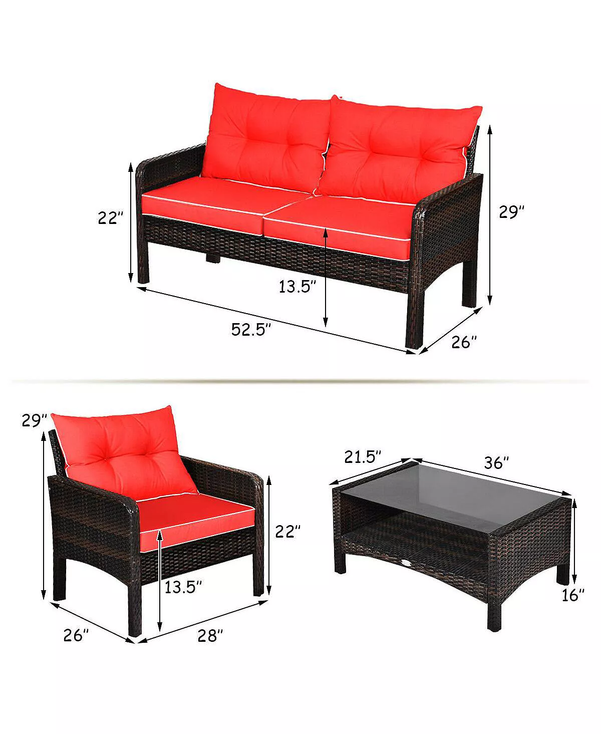 Costway 4PCS Patio Rattan Furniture Set Loveseat Sofa Coffee Table Garden 5 Costway 4PCS Patio Rattan Furniture Set Loveseat Sofa Coffee Table Garden - Image 3