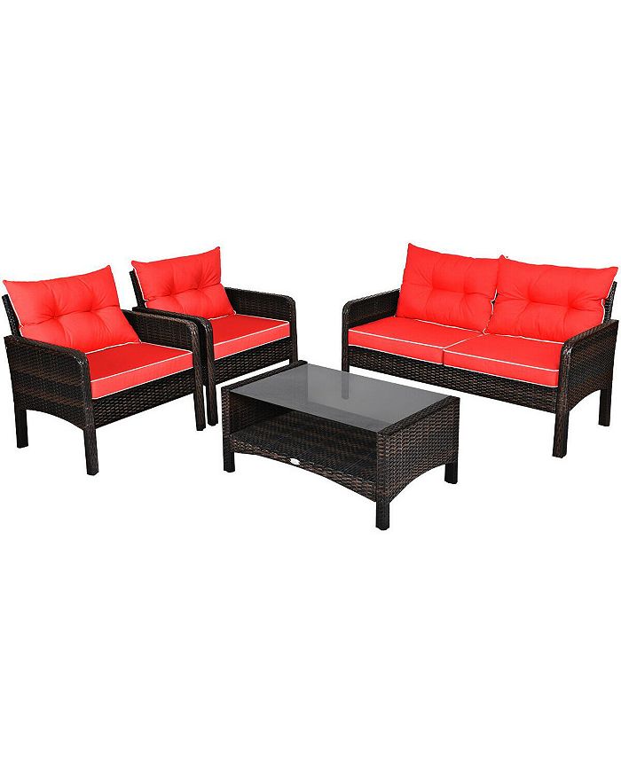 4PCS Patio Rattan Furniture Set Loveseat Sofa Coffee Table Garden Costway 4PCS Patio Rattan Furniture Set Loveseat Sofa Coffee Table Garden -Costway Shop