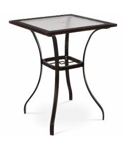 Costway Outdoor Patio Rattan Wicker Bar Square Table Glass Top Yard Garden Furniture