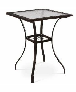 Costway Outdoor Patio Rattan Wicker Bar Square Table Glass Top Yard Garden Furniture