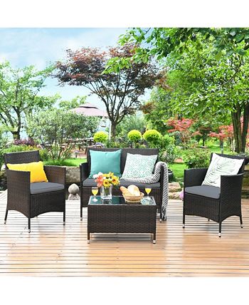 4 PCS Outdoor Patio Rattan Furniture Set Table Shelf Sofa Costway 4 PCS Outdoor Patio Rattan Furniture Set Table Shelf Sofa -Costway Shop