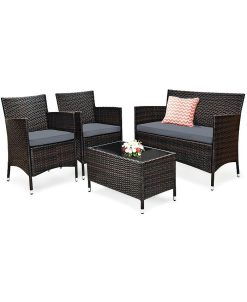 Costway 4 PCS Outdoor Patio Rattan Furniture Set Table Shelf Sofa