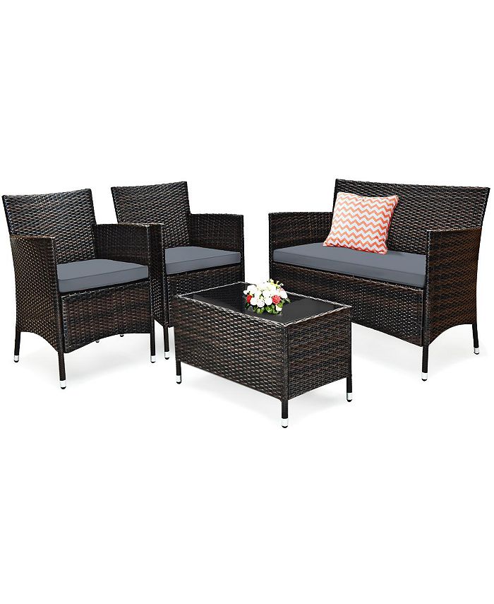 4 PCS Outdoor Patio Rattan Furniture Set Table Shelf Sofa Costway 4 PCS Outdoor Patio Rattan Furniture Set Table Shelf Sofa -Costway Shop