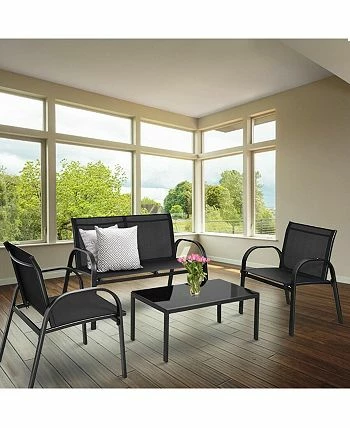 Costway 4 PCS Patio Furniture Set Sofa Coffee Table Steel Frame Garden Deck 4 Costway 4 PCS Patio Furniture Set Sofa Coffee Table Steel Frame Garden Deck - Image 2