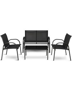 Costway 4 PCS Patio Furniture Set Sofa Coffee Table Steel Frame Garden Deck