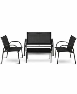 Costway 4 PCS Patio Furniture Set Sofa Coffee Table Steel Frame Garden Deck