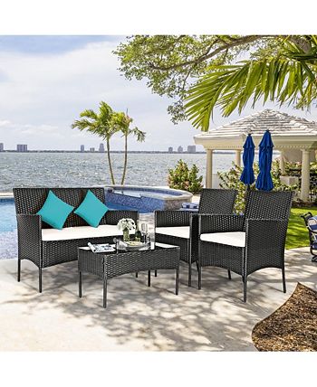 4PCS Patio Rattan Furniture Set Cushioned Sofa Coffee Table Backyard Porch Costway 4PCS Patio Rattan Furniture Set Cushioned Sofa Coffee Table Backyard Porch -Costway Shop