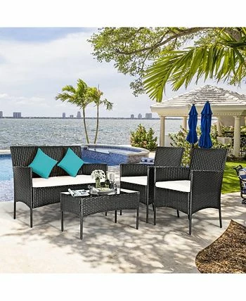Costway 4PCS Patio Rattan Furniture Set Cushioned Sofa Coffee Table Backyard Porch 4 Costway 4PCS Patio Rattan Furniture Set Cushioned Sofa Coffee Table Backyard Porch - Image 2