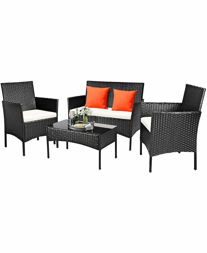 Costway 4PCS Patio Rattan Furniture Set Cushioned Sofa Coffee Table Backyard Porch 3 Costway 4PCS Patio Rattan Furniture Set Cushioned Sofa Coffee Table Backyard Porch