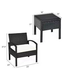 Costway 3PCS Patio Rattan Furniture Set Table & Chairs Set With Cushions Outdoor -Costway Shop 23678703 fpx