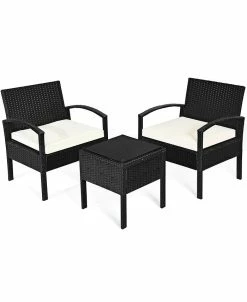 Costway 3PCS Patio Rattan Furniture Set Table & Chairs Set With Cushions Outdoor