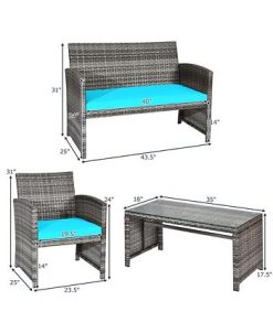 Costway 4PCS Patio Rattan Furniture Set Conversation Glass Table Top Cushioned -Costway Shop 23697280 fpx