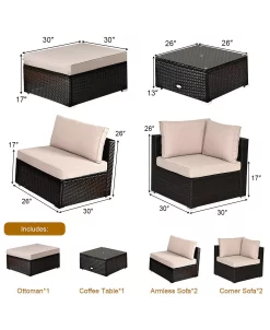Costway 6PCS Outdoor Patio Rattan Furniture Set Cushioned Sectional Sofa Ottoman 8 Costway 6PCS Outdoor Patio Rattan Furniture Set Cushioned Sectional Sofa Ottoman -Costway Shop 23697288 fpx