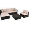 Costway 6PCS Outdoor Patio Rattan Furniture Set Cushioned Sectional Sofa Ottoman