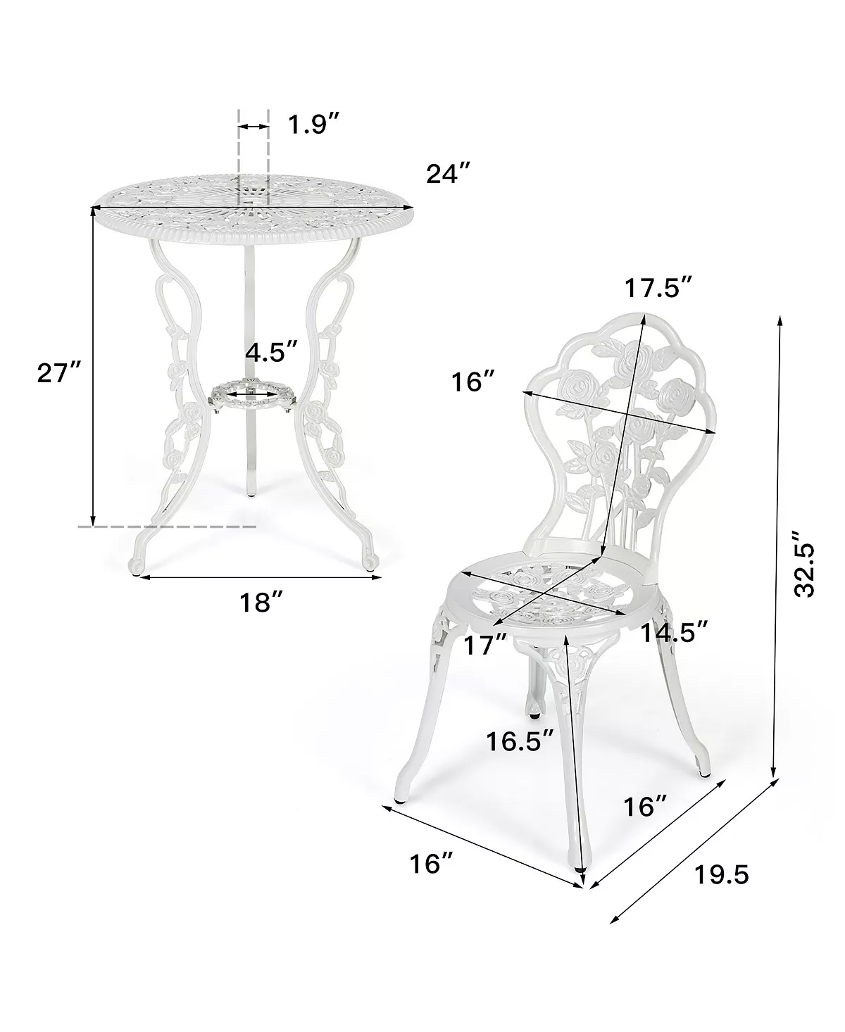 Costway 3PCS Cast Aluminum Patio Bistro Furniture Set Rose Design Outdoor 5 Costway 3PCS Cast Aluminum Patio Bistro Furniture Set Rose Design Outdoor - Image 3