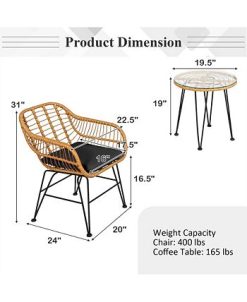 Costway 3PCS Patio Rattan Bistro Furniture Set Cushioned Chair Table -Costway Shop 23708556 fpx