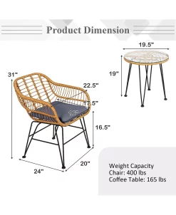 Costway 3PCS Patio Rattan Bistro Furniture Set Cushioned Chair Table 16 Costway 3PCS Patio Rattan Bistro Furniture Set Cushioned Chair Table -Costway Shop 23709981 fpx
