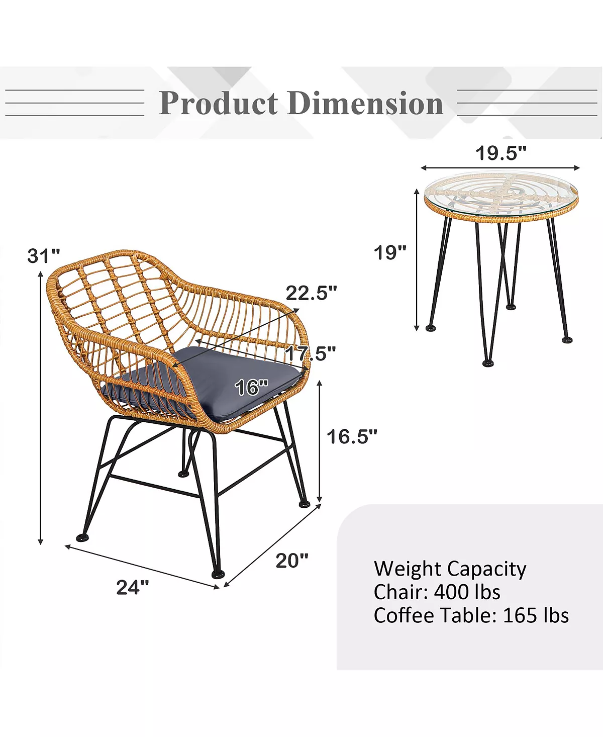 Costway 3PCS Patio Rattan Bistro Furniture Set Cushioned Chair Table 9 Costway 3PCS Patio Rattan Bistro Furniture Set Cushioned Chair Table - Image 7