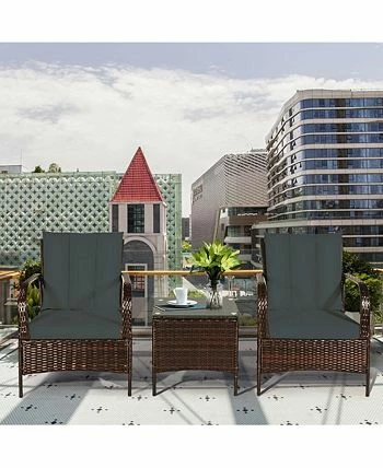 Costway 3 PCS Patio Rattan Furniture Set Coffee Table & 2 Rattan Chair 4 Costway 3 PCS Patio Rattan Furniture Set Coffee Table & 2 Rattan Chair - Image 2