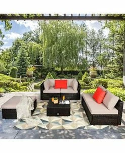Costway 6PCS Outdoor Patio Rattan Furniture Set Cushioned Sectional Sofa Ottoman 7 Costway 6PCS Outdoor Patio Rattan Furniture Set Cushioned Sectional Sofa Ottoman -Costway Shop 23721867 fpx