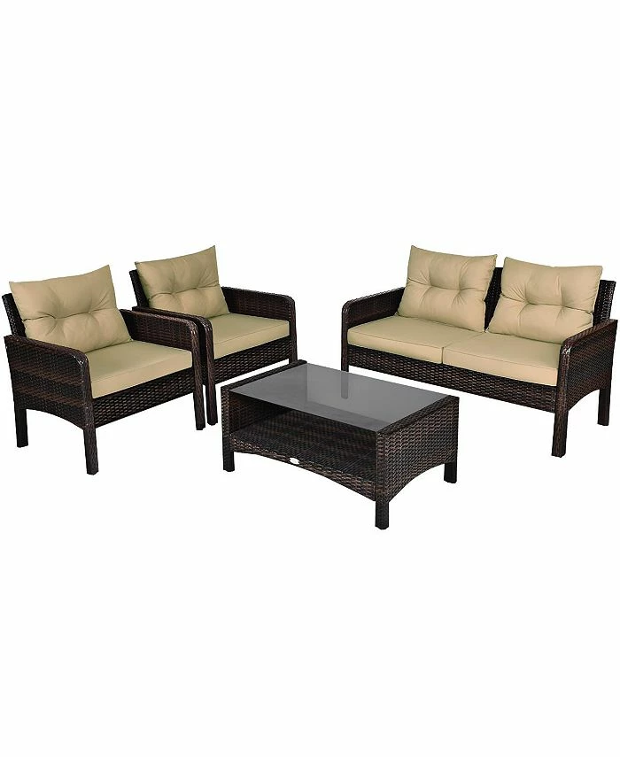 Costway 4PCS Patio Rattan Furniture Set Loveseat Sofa Coffee Table Garden 3 Costway 4PCS Patio Rattan Furniture Set Loveseat Sofa Coffee Table Garden
