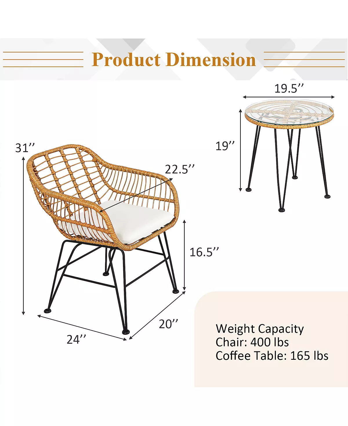 Costway 3PCS Patio Rattan Bistro Furniture Set Cushioned Chair Table 10 Costway 3PCS Patio Rattan Bistro Furniture Set Cushioned Chair Table - Image 8