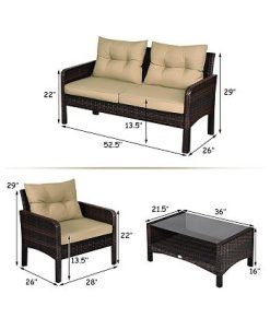 Costway 4PCS Patio Rattan Furniture Set Loveseat Sofa Coffee Table Garden -Costway Shop 23721953 fpx
